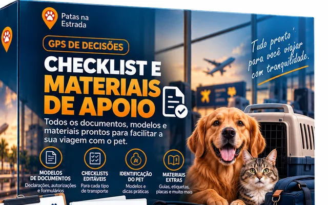 Mockup do módulo Checklist e materiais de apoio